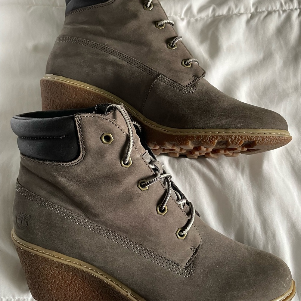 Timberland Gray Wedge Boots 8.5